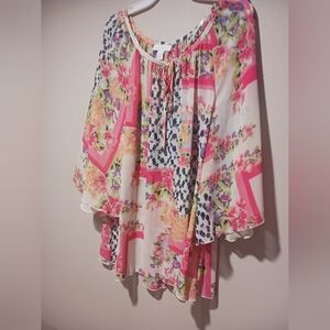 Final $4 3/ $10 "Charter Club" Semi Sheer Half bell Sleeve Tie Neck Top Sz. M.